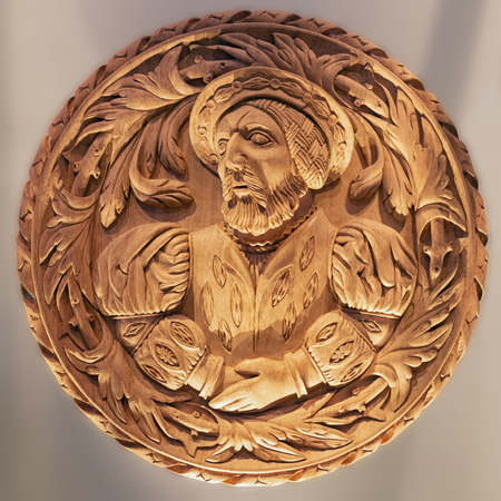 Stirling Castle, Scotland - May 19 2018: Replica head of King James V. The original oak carving is on display at the National Museums Scotland in Edinburghのeditorial素材