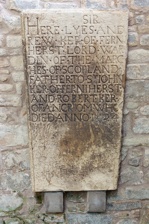 Jedburgh, Scotland - May 18 2018: Tombstone near ruins of Jedburgh Abbey in Scottish bordersのeditorial素材