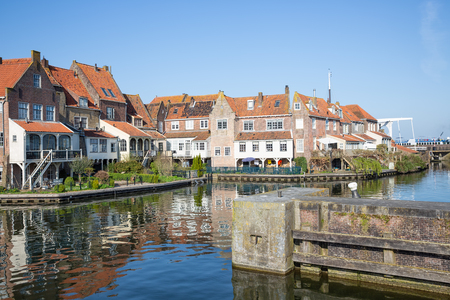Enkhuizen, The Netherlands- April 20, 2018: Cityscape Enkhuizen, old Dutch historic city at lake IJsselmeerのeditorial素材