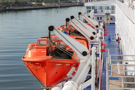 Newcastle, England- May 18, 2018: Ferry with lifeboats from Dutch IJmuiden arriving in Newcastle harbor, Englandのeditorial素材