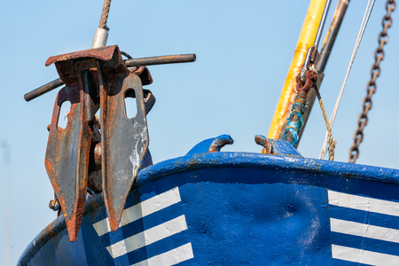 Ship bow with anchor of shrimp fishing ship in Dutch harbor Lauwersoogの写真素材