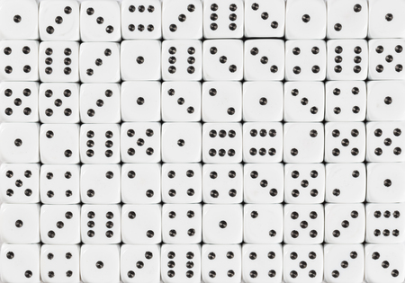 Pattern background of 70 white dices, random ordered