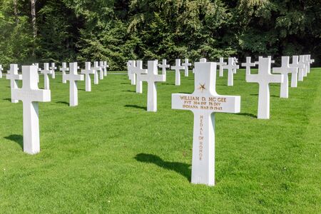 Hamm near Luxembourg city, Luxembourg - August 22, 2018: American WW2 Cemetery with headstones of 5073 buried soldiers including soldier William D McGee, awarded the medal of honorのeditorial素材
