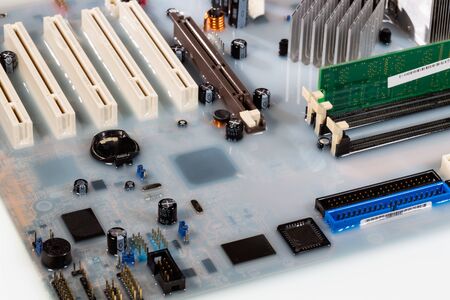 mainboard card personal computer flooded by white colored water