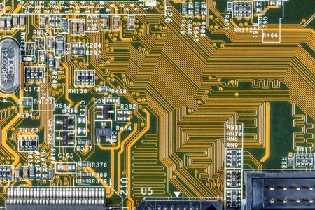 Electronic circuit and chips details at PC computer mainboard