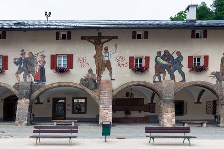 BERCHTESGADEN, GERMANY - JULY 09, 2017: Mural and monument memory world war one and word war two