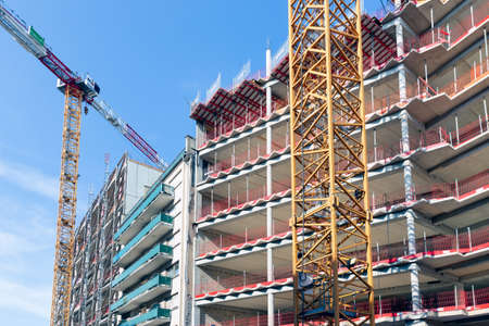 Luxembourg city, Luxembourg- August 19, 2018: Construction site of apartment building with big...