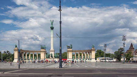 Budapest, Hungary - July 14, 2019: Heroes square with monuments and visiting people in Budapest, Hungaryのeditorial素材