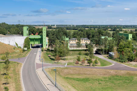 Iron construction of boatlift near German magdeburg with road belowのeditorial素材