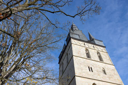 Church tower Probsteikirche of Brilon, medieval city German Sauerlandの写真素材