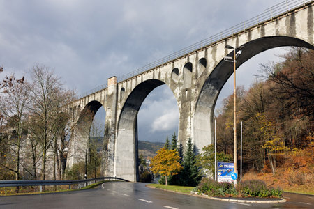 Railway viaduct Willingen with autumn colors, Germany Sauerlandの写真素材