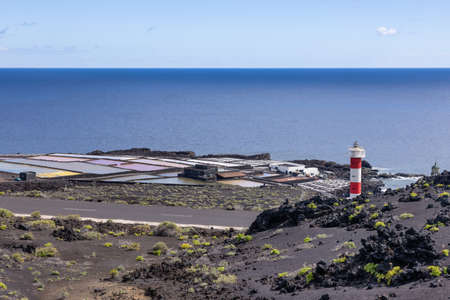 Aerial view at colorful Salinas de Fuencaliente at La Palmaの写真素材