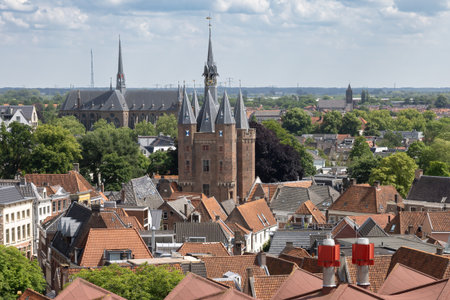 View from roof Grote Kerk at Sassenpoort Dutch city Zwolleの写真素材