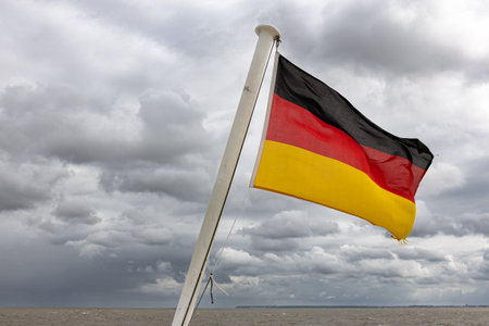German flag at ferry between Cuxhaven and Helgolandの写真素材