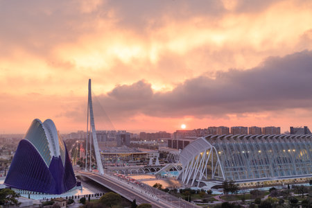 City of Arts and Sciences at Sunset in Valencia, Spainの写真素材