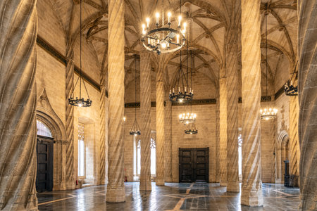 Interior La Lonja de la Seda with Gothic hall, Valenciaの写真素材