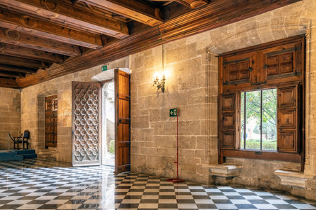 Interior La Lonja de la Seda with Historic Hallway, Valencia, Spainの写真素材