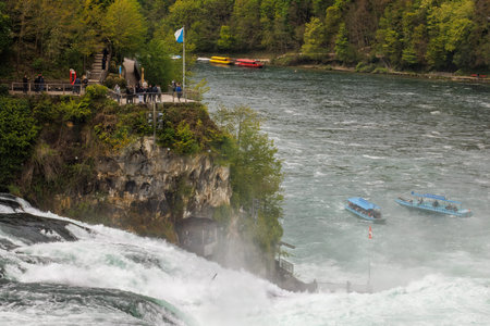 Viewpoint and Tour Boats at Rhine Fallsのeditorial素材