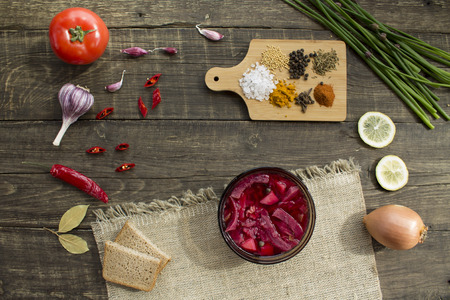 soup borscht, ingredients and spicesの写真素材