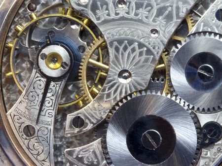 Antique pocket watch gears and worksの写真素材