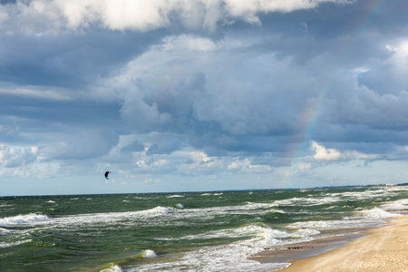 The dramatic sky over the Baltic Sea, Kolobrzeg, Polandの写真素材