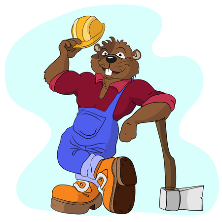 Beaver construction worker with an ax.のイラスト素材