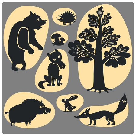 Set of cartoon illustrations of several wild animals.のイラスト素材