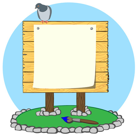 Bulletin board near which lies brush.のイラスト素材
