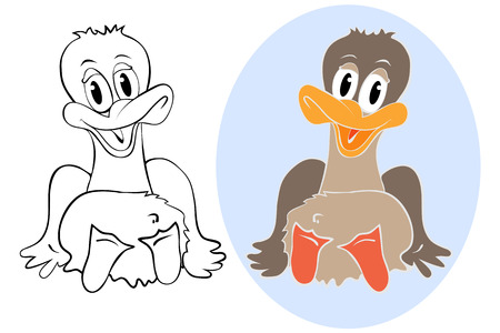 Small cartoon goose sit on the floor and smiling.のイラスト素材