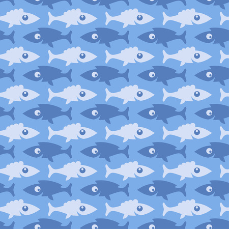 Seamless pattern with dark and light fish on a blue background.のイラスト素材