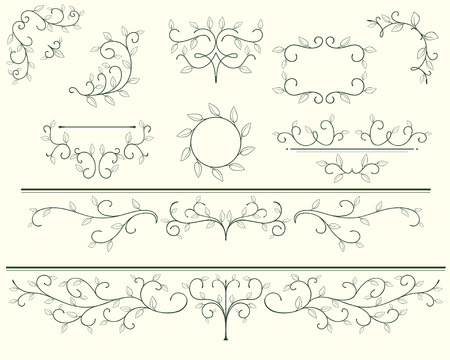 Frames and ornaments of leaves.のイラスト素材