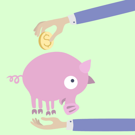 Hand putting coin into piggy bank.のイラスト素材