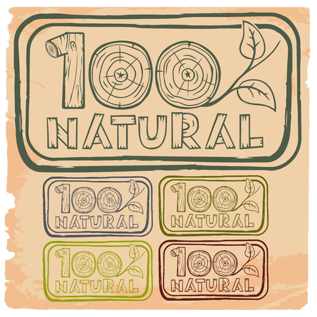 Rubber stamp  100 pecent natural with different colors.のイラスト素材