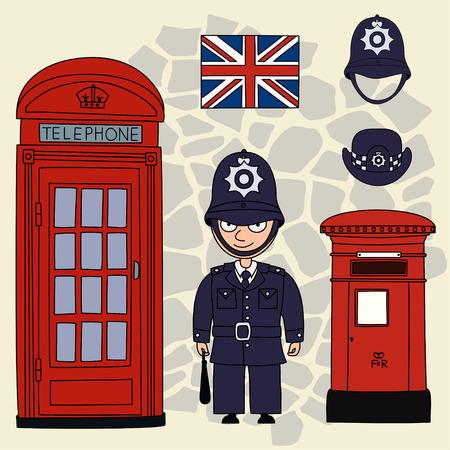 Policeman. Set of cartoon objects that are symbols of London.のイラスト素材