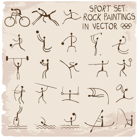 Sport icon set in rock paintings style.のイラスト素材