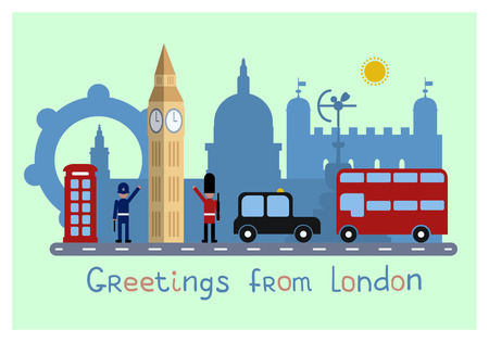 London, flat icons design concept.Greeting card.のイラスト素材