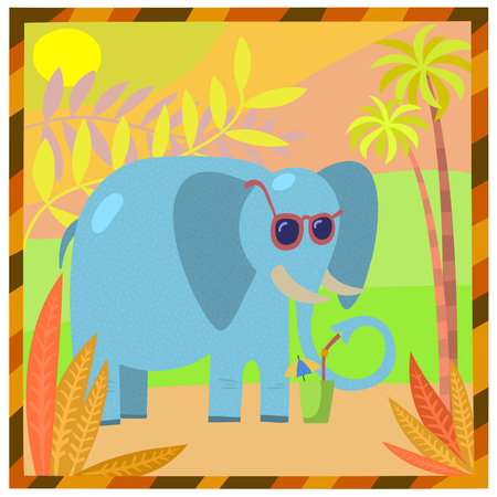 On a hot day elephant drinking cocktail.のイラスト素材