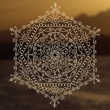 Symmetrical doodle ornament with fishes and eyes.のイラスト素材