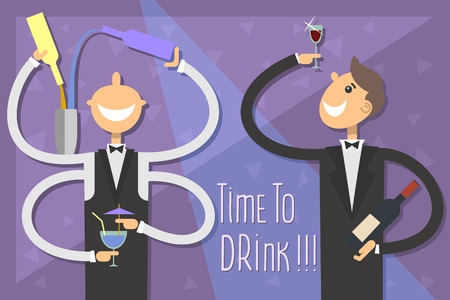 Time to drink.The bartender and sommeliers are invited to enjoy some alcohol.のイラスト素材