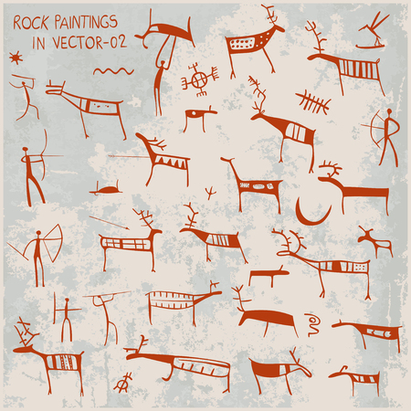Rock paintings. Vector set.のイラスト素材