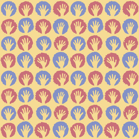 Seamless pattern of hands in circles. Rock painting.のイラスト素材