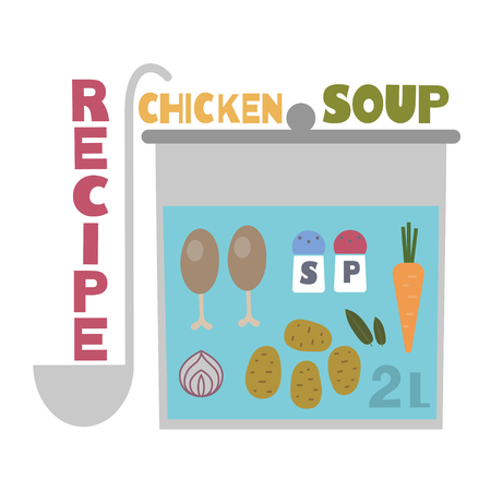 Flat illustration of chicken soup recipe.のイラスト素材