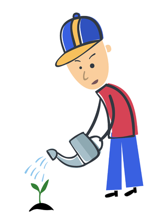 A man watering a plant. Cartoon vector.のイラスト素材