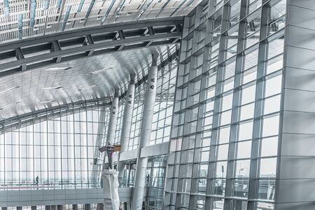 modern interior, futuristic architecture inside contemporary business hallwayの写真素材