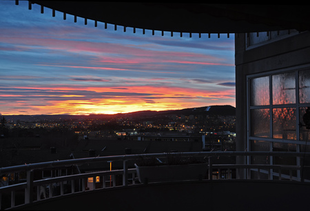 Evening Oslo at sunset with colorful sky.の写真素材