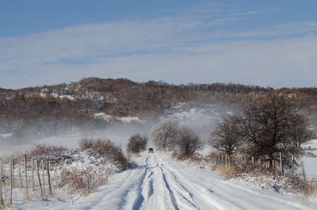 Snowy country roadの写真素材