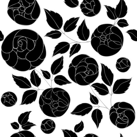 Seamless pattern. Stylized peonies. vector botanical illustration.のイラスト素材