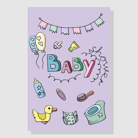 Baby shower vector lettering. Festive handwritten ink calligraphy isolated design element.のイラスト素材