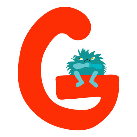 English letter. Alphabetical isolated element in children's style, hand drawn. cartoon monster.のイラスト素材