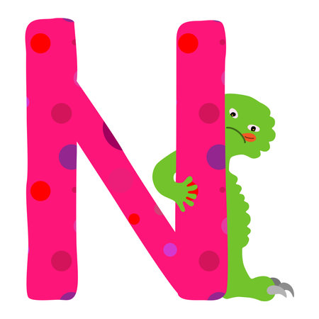English letter. Alphabetical isolated element in children's style, hand drawn. cartoon monster.のイラスト素材